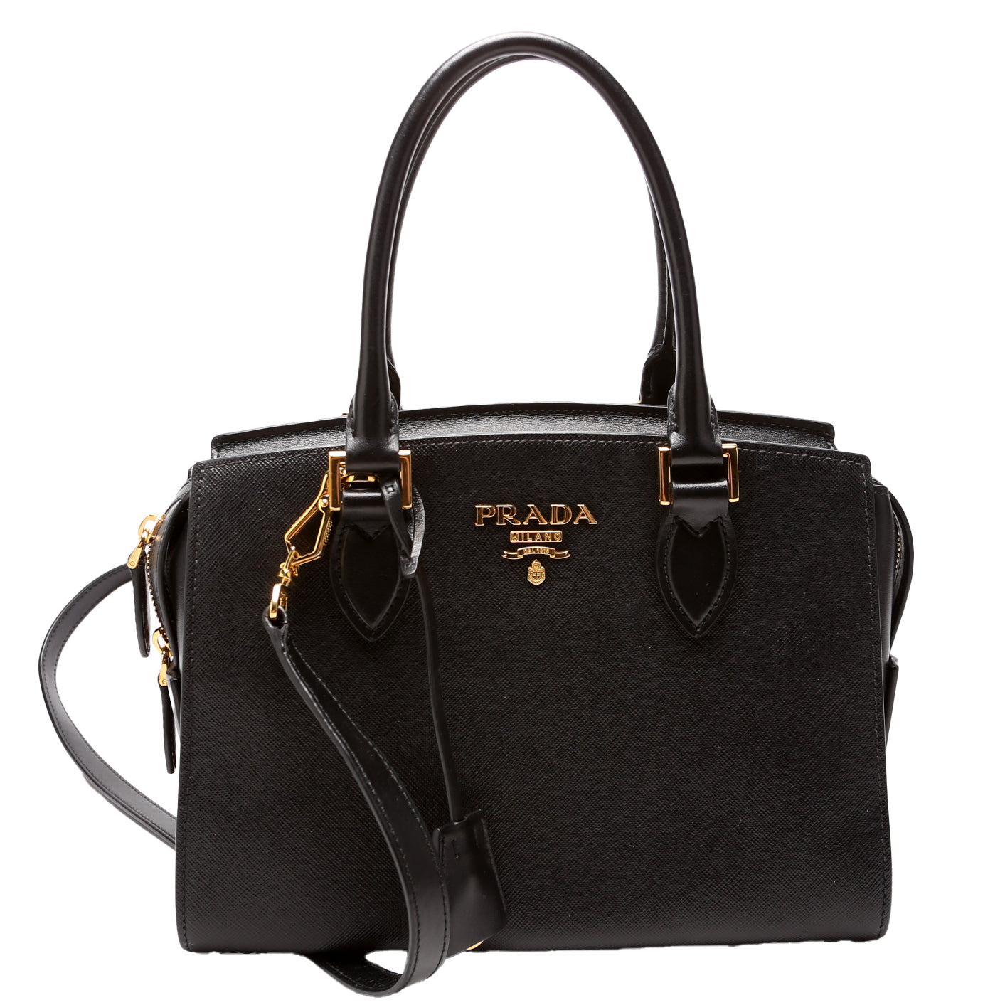 Prada 1BA164 Saffiano/Soft Calfskin Small Top Handle Black Bag