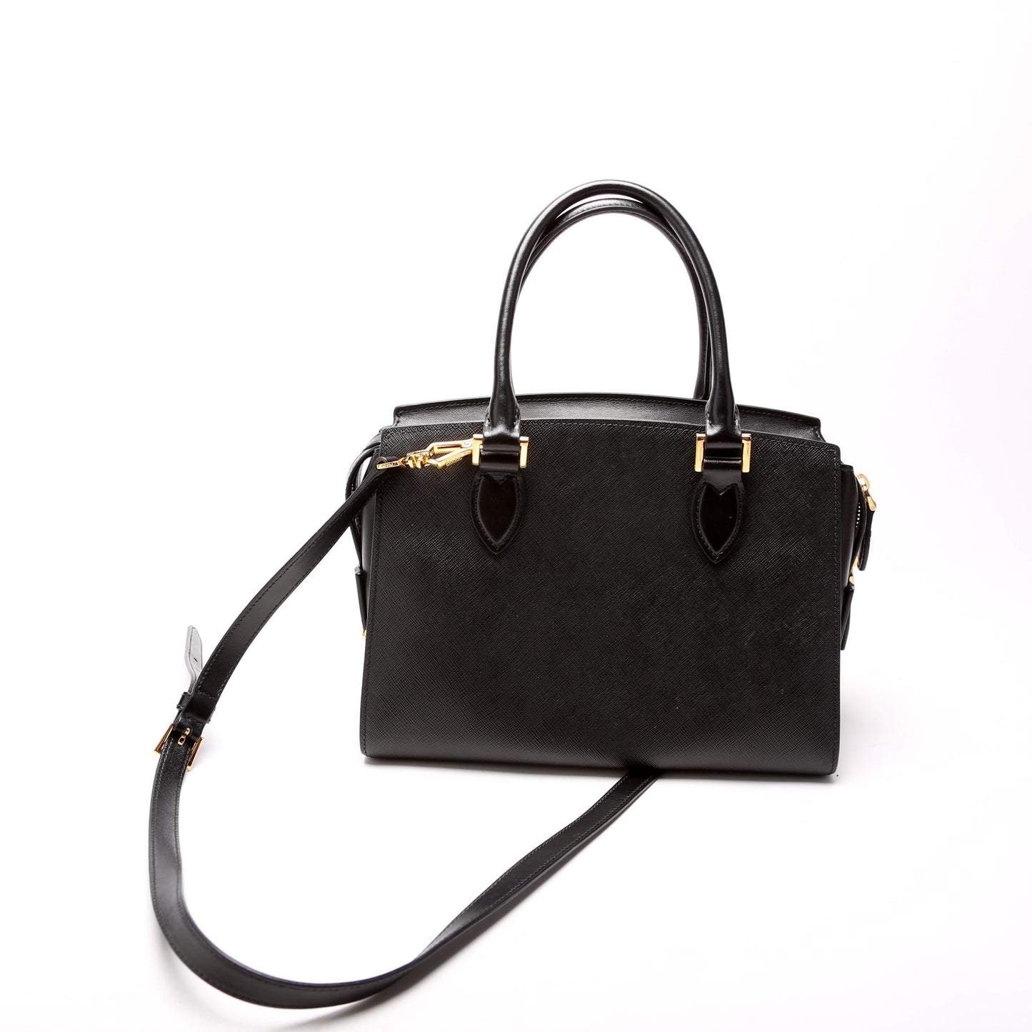 Prada 1BA164 Saffiano/Soft Calfskin Small Top Handle Black Bag