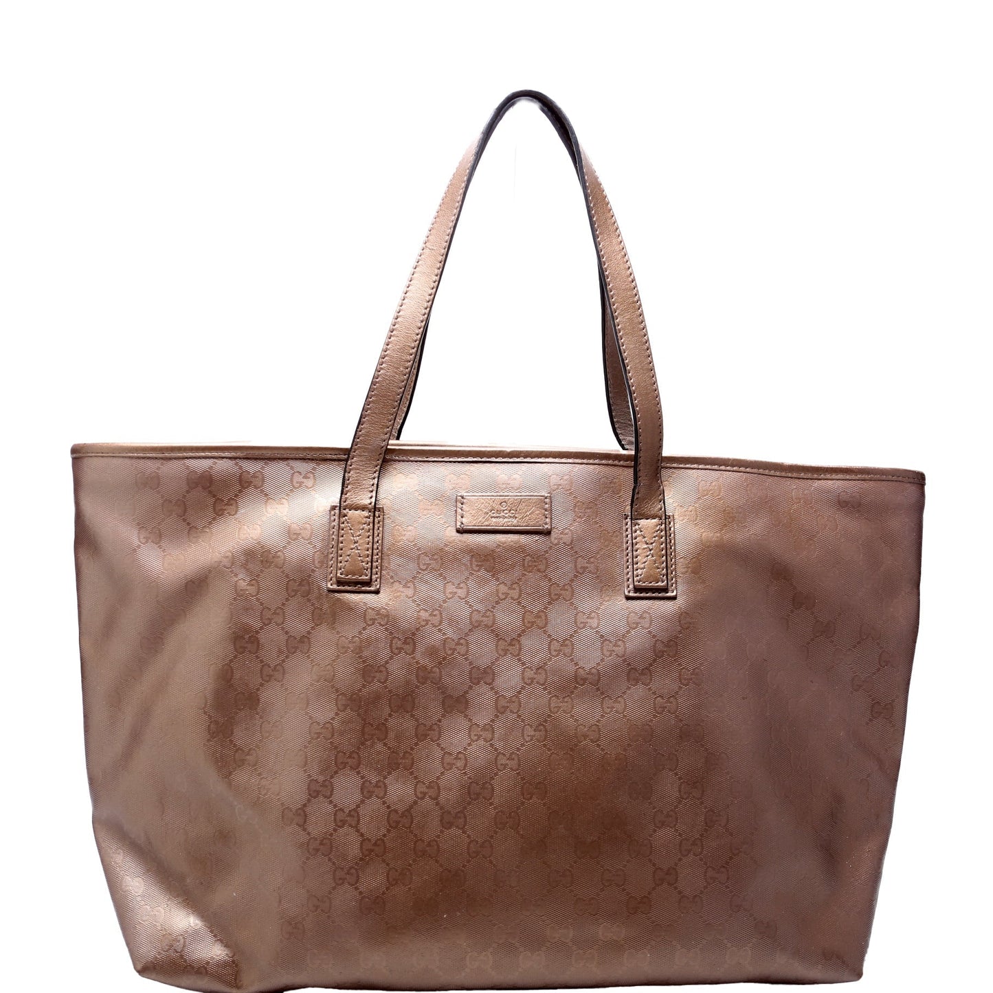 Gucci 211137 GG Imprime Medium Zip Tote Bronze Bag