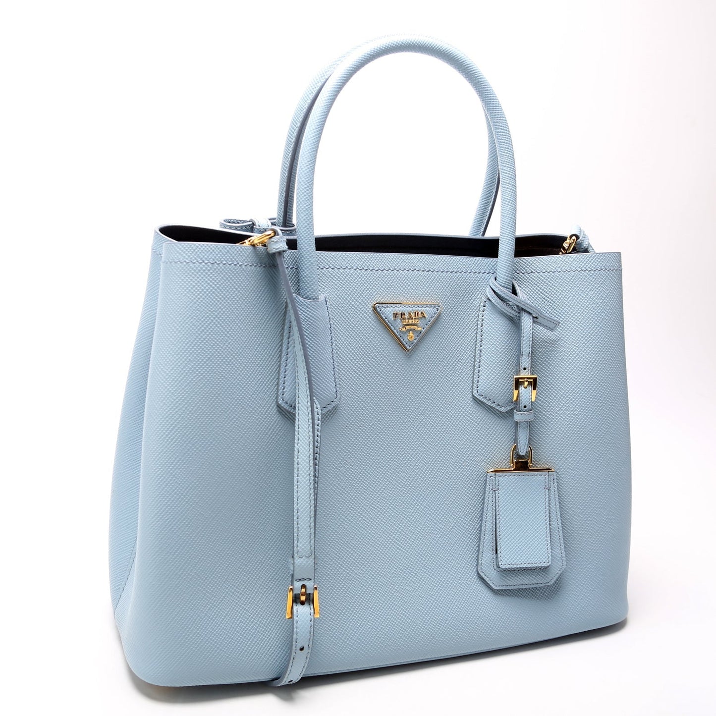 Prada Saffiano Cuir Double Medium Blue Bag