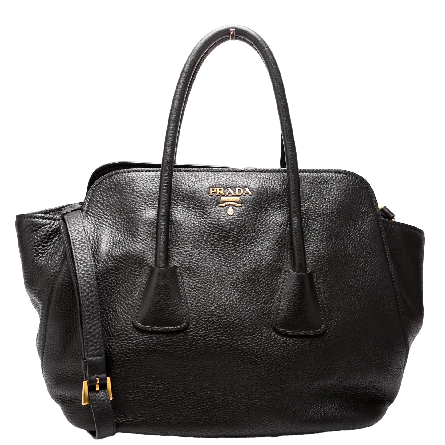 Prada Vitello Daino Top Handle Tote Black Bag