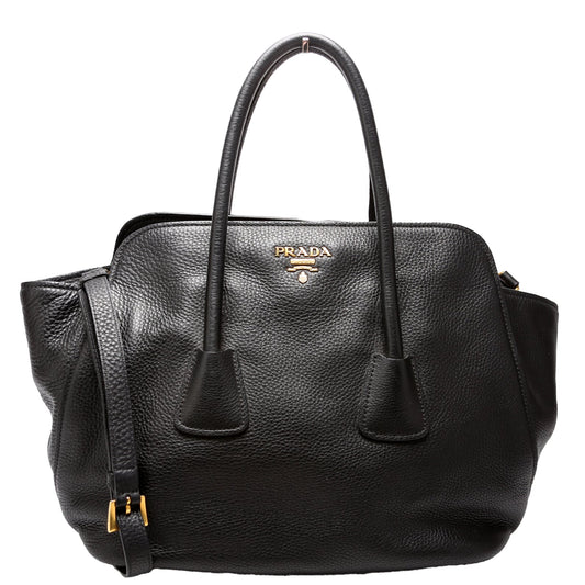 Prada Vitello Daino Top Handle Tote Black Bag