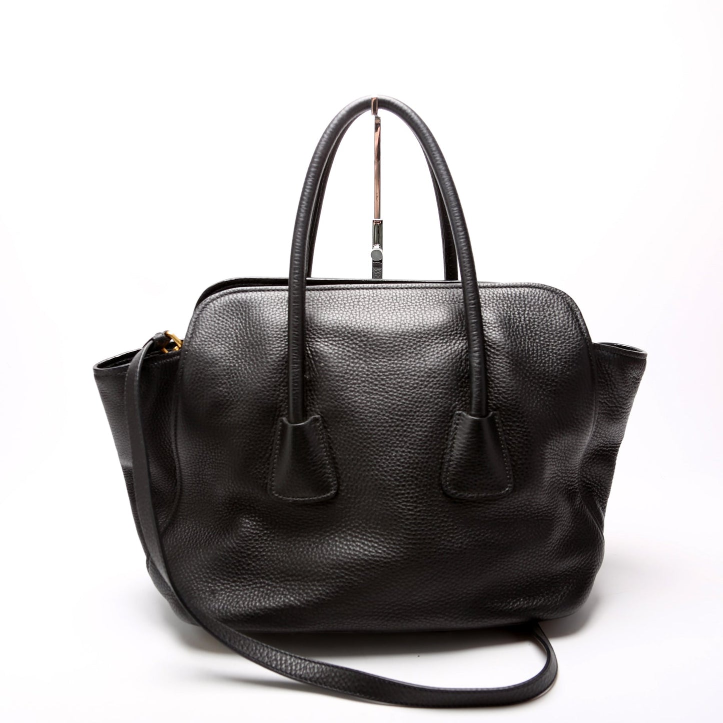 Prada Vitello Daino Top Handle Tote Black Bag