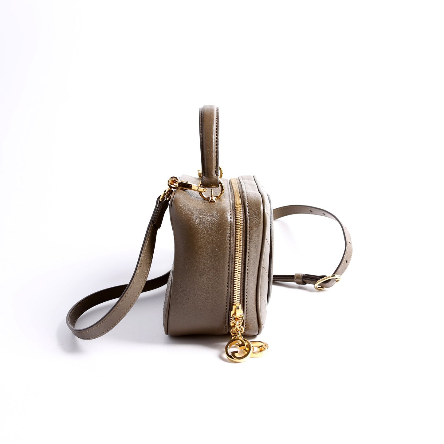 Gucci 744434 Blondie Leather Top Handle Khaki Bag
