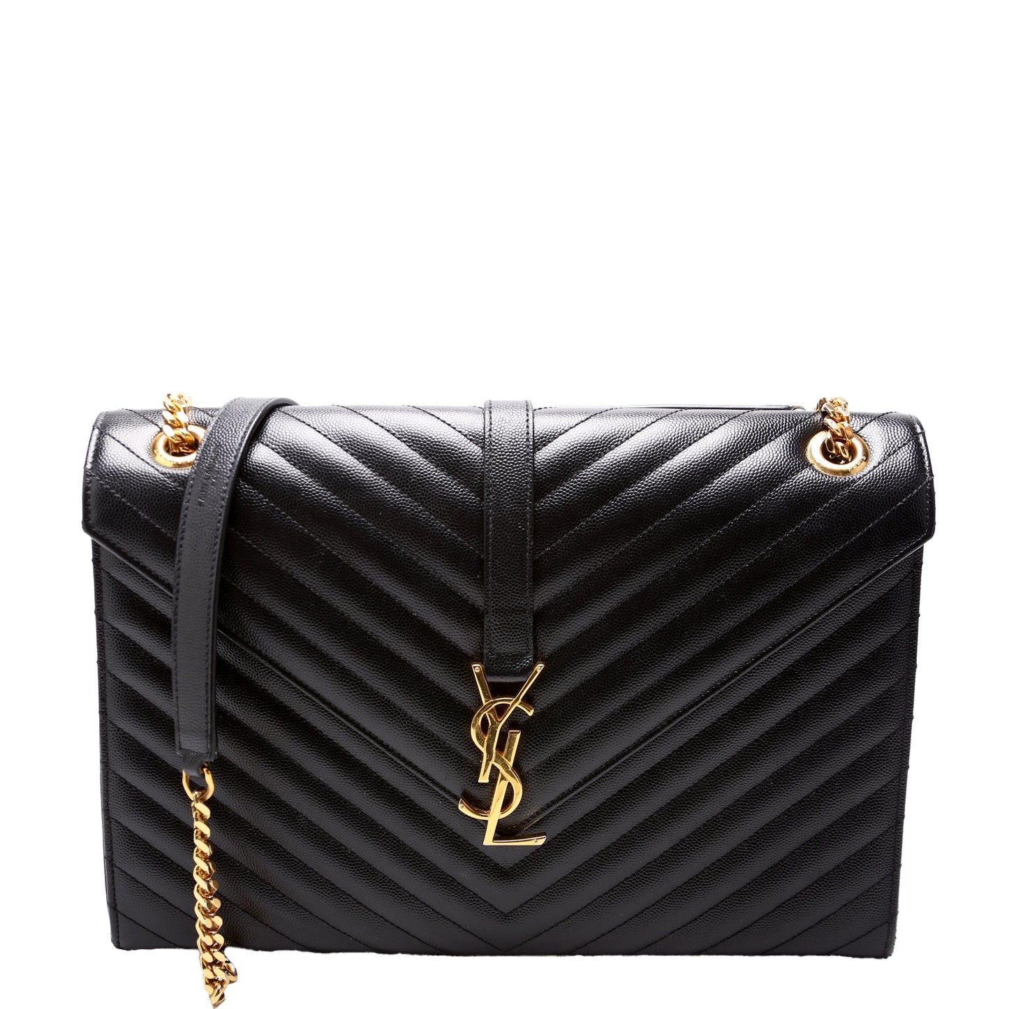 Saint Laurent 396910 Envelope Chevron Large Black Bag