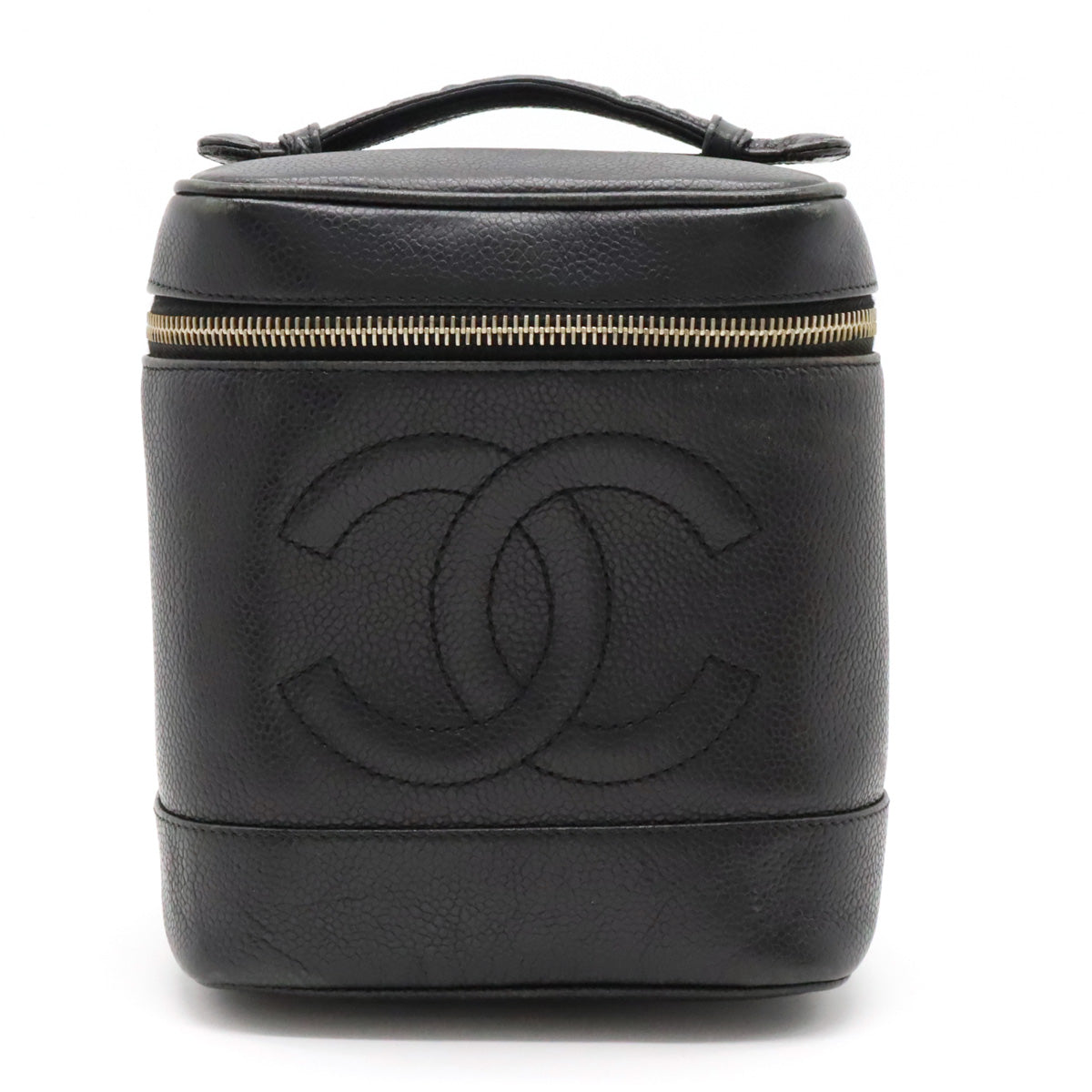 Chanel Chanel Caviar S Cocomark Vanity Bag HandBag Cosmetic Bag Cosmetic Leather Black Gold  A01998