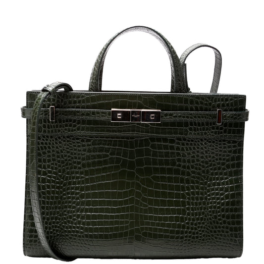 Saint Laurent Manhattan Shopper Tote Croc Embossed 568702 Green Bag