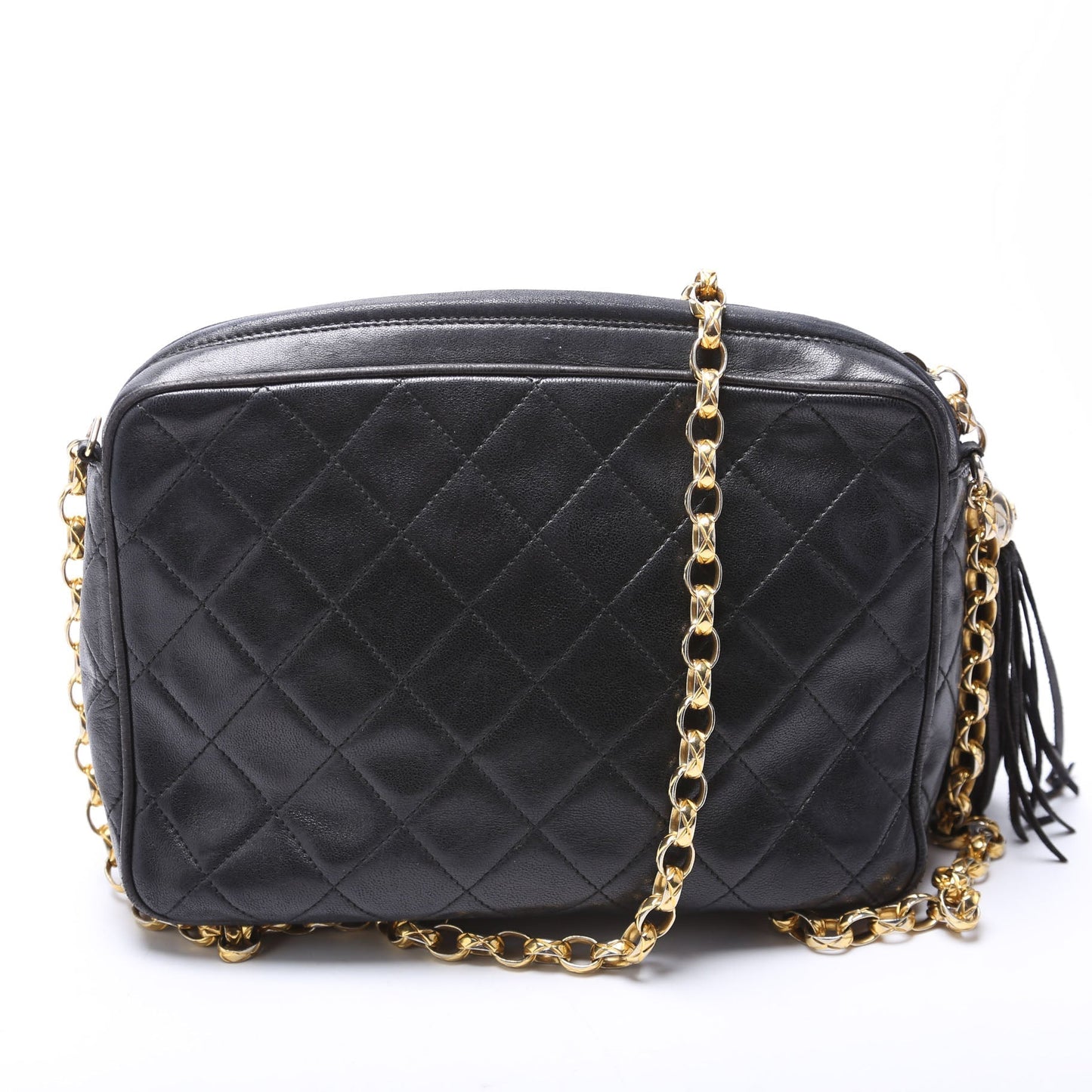 Chanel CC Diagonal Flap Tassel Camera Vintage Black Bag