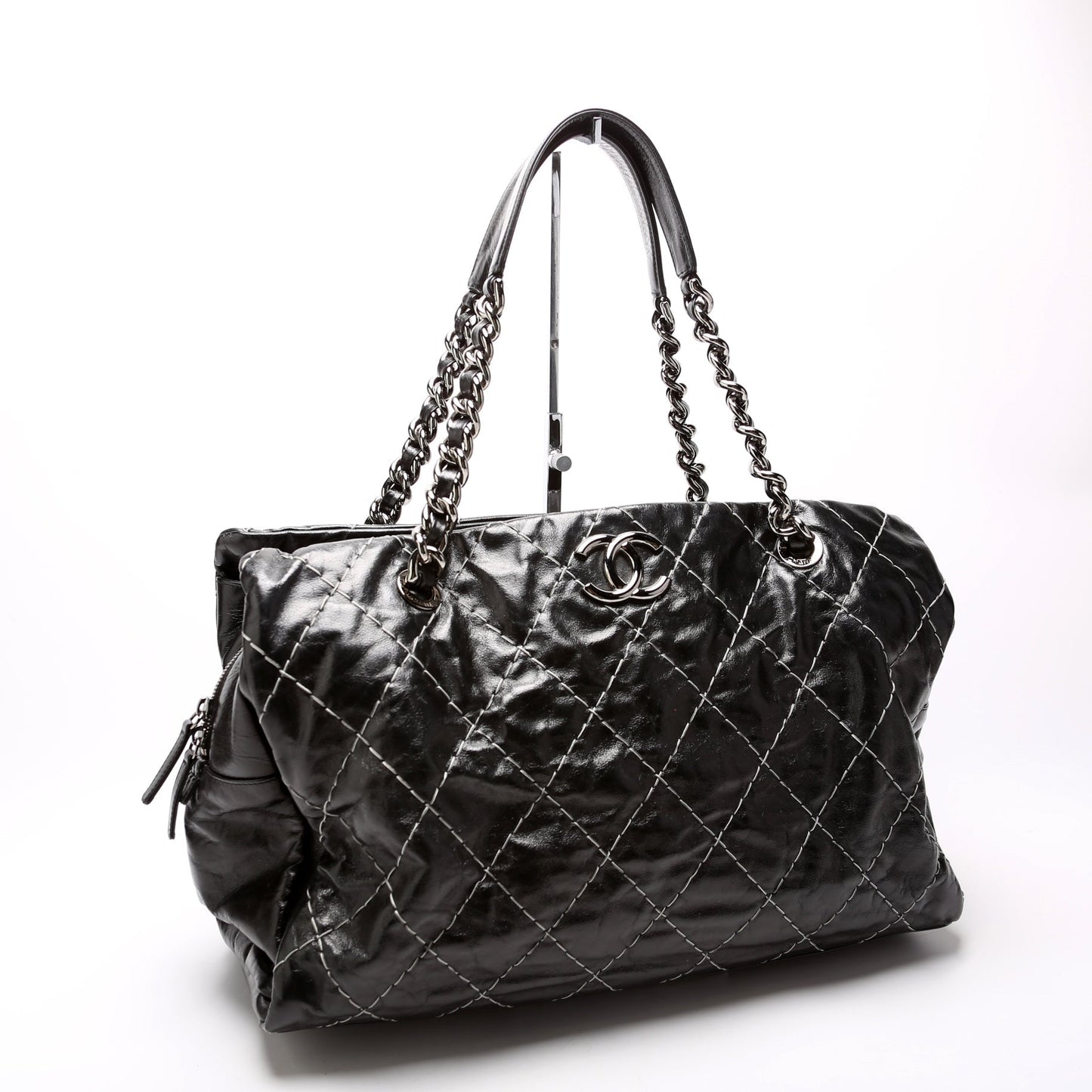 Chanel Double Contrast Stitch Large Tote Goat 13M Black Bag