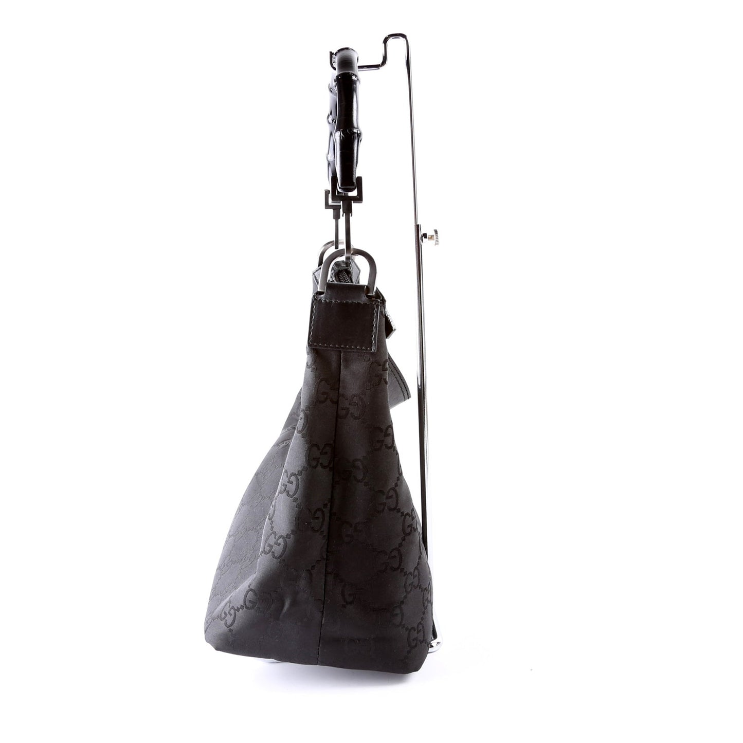Gucci 000-0531 GG Nylon Bamboo Hobo Black Bag