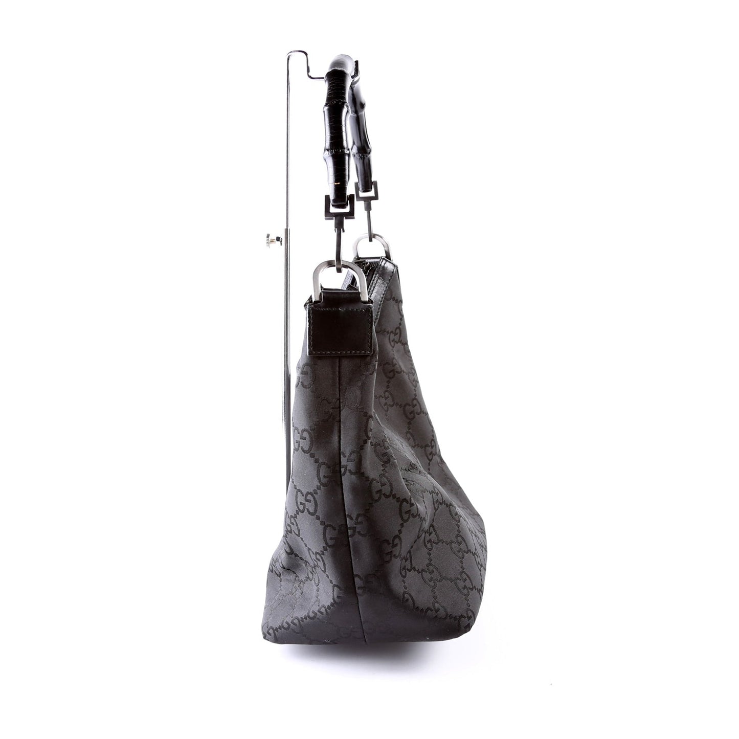 Gucci 000-0531 GG Nylon Bamboo Hobo Black Bag