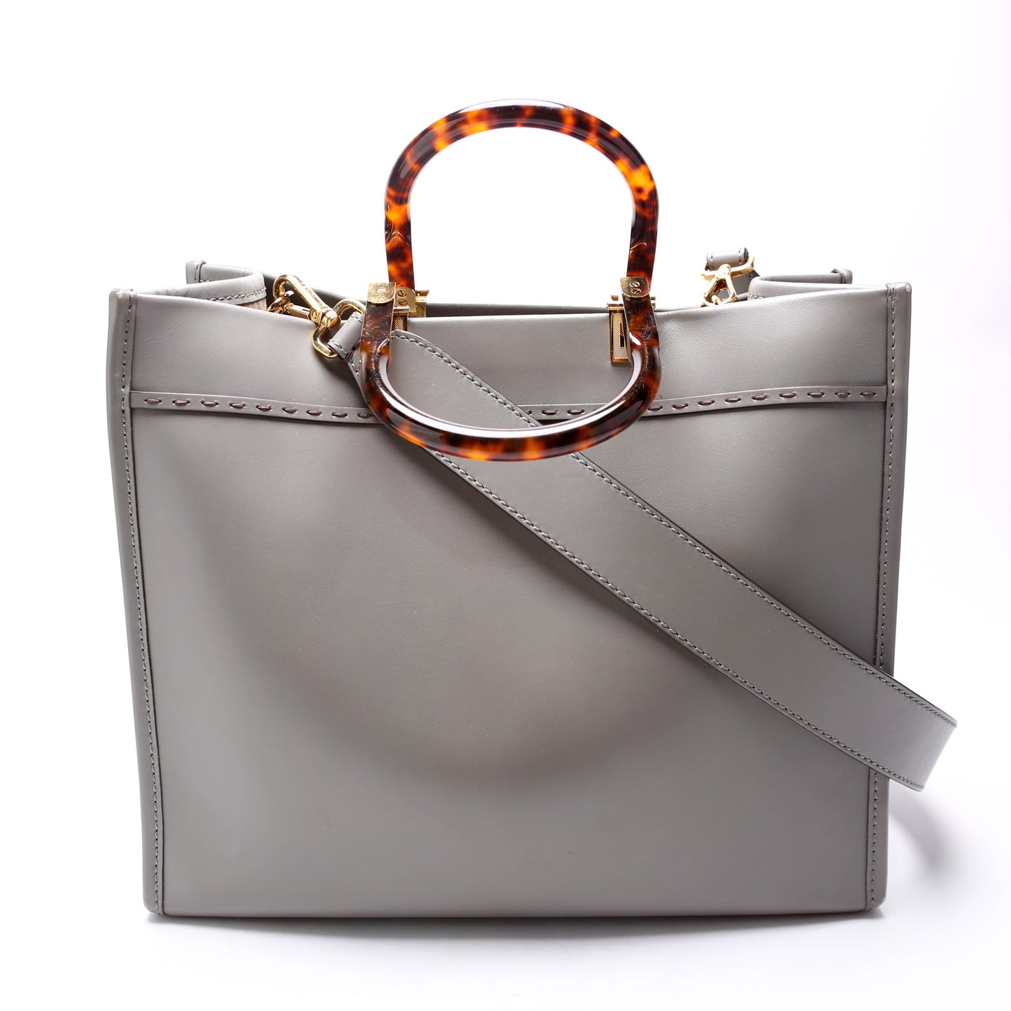 Fendi Sunshine Shopper Medium Leather Grey Bag