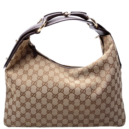 Gucci 115867 Horsebit GG Canvas Hobo Bag