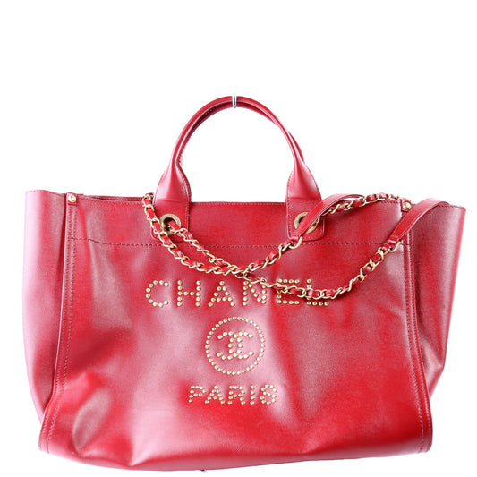 Chanel Deauville Studded Caviar Leather Med Tote 26M Bag