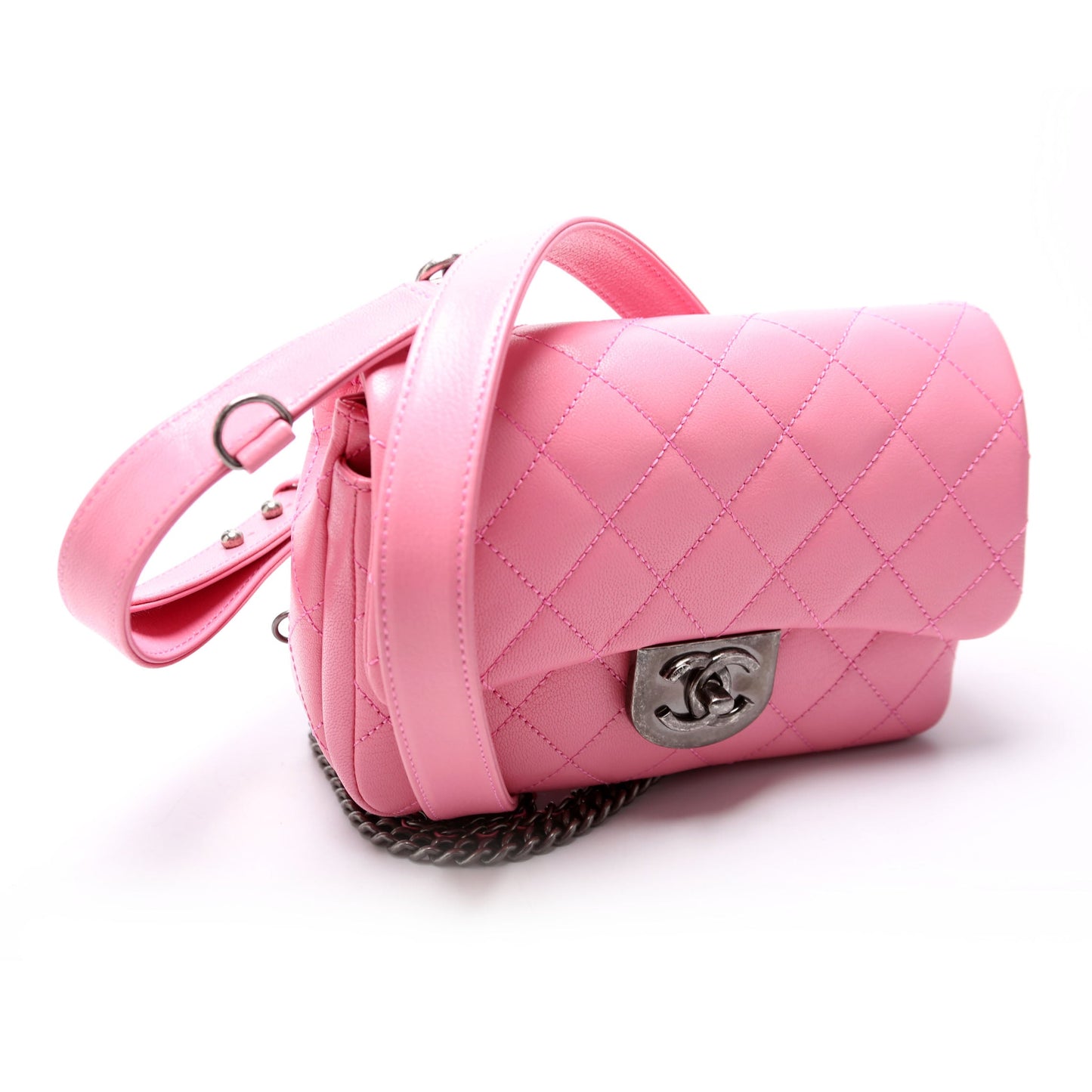 Chanel Double Carry Chain Waist 21M Goatskin Pink Bag