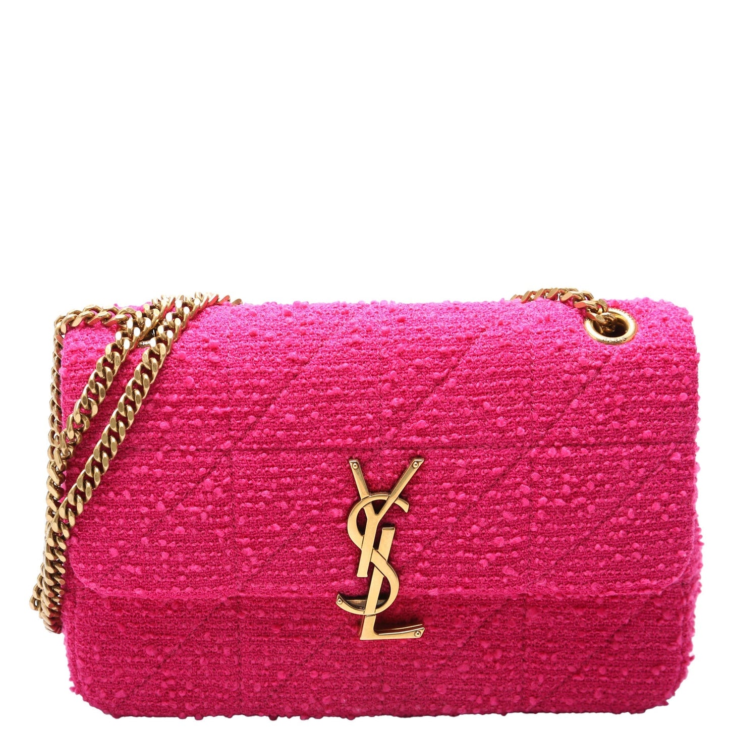 Saint Laurent 6348202 Jamie Quilted Tweed Medium Chain Pink Bag