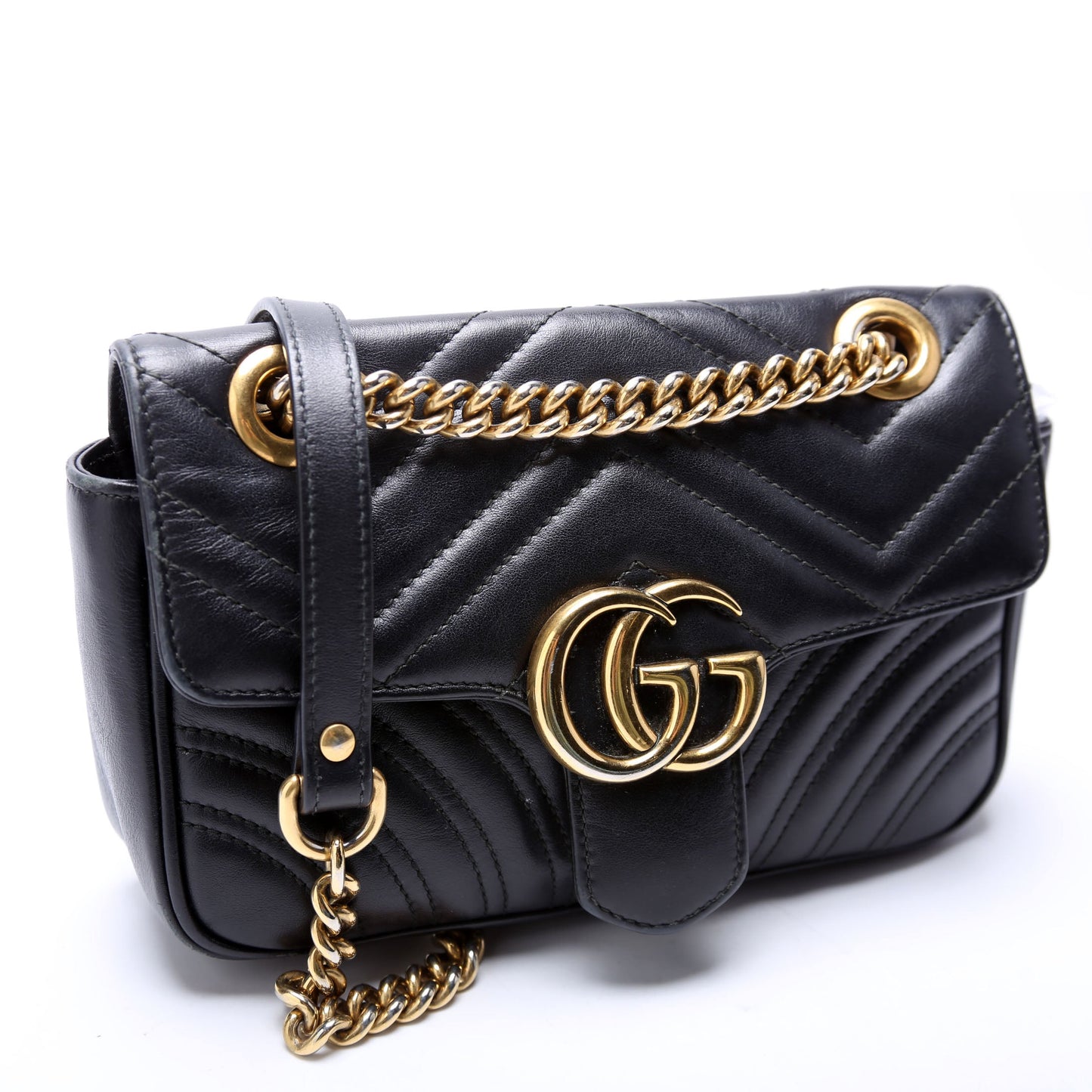 Gucci 446744 Marmont Leather Shoulder Mini Flap Black Bag