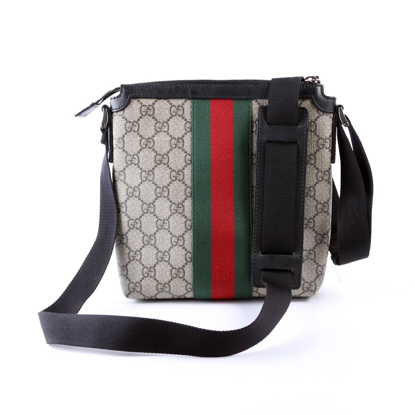 Gucci 471454 GG Supreme Web Messenger Black Bag