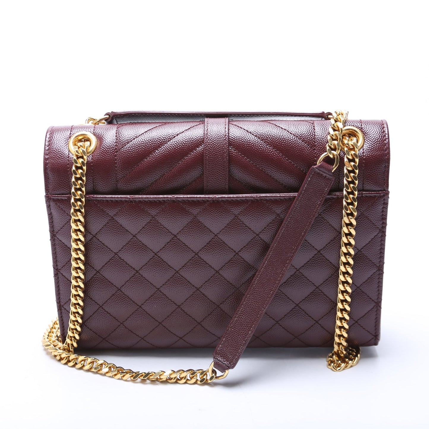 Saint Laurent Envelope Medium Grain De Poudre Triquilt Maroon Bag