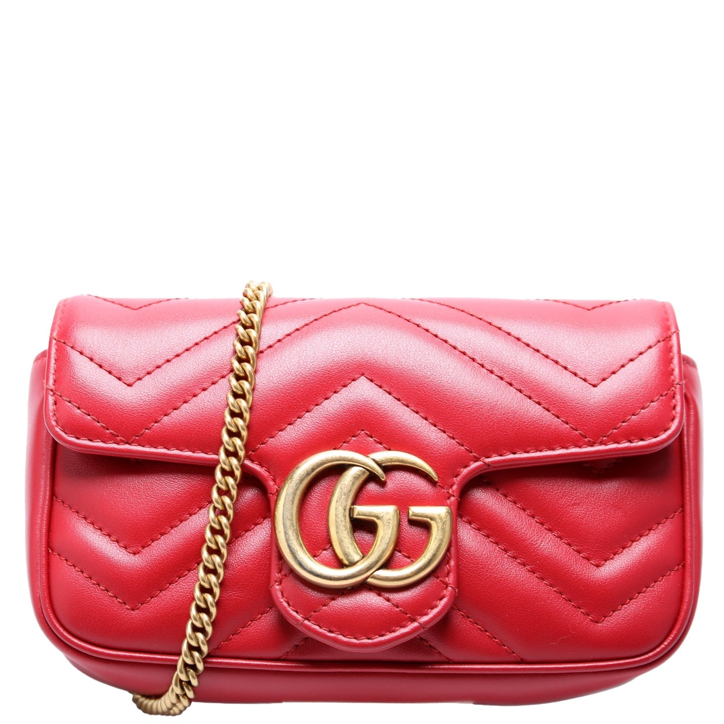 Gucci 476433 Marmont Torchon Leather Super Mini Flap Red Bag