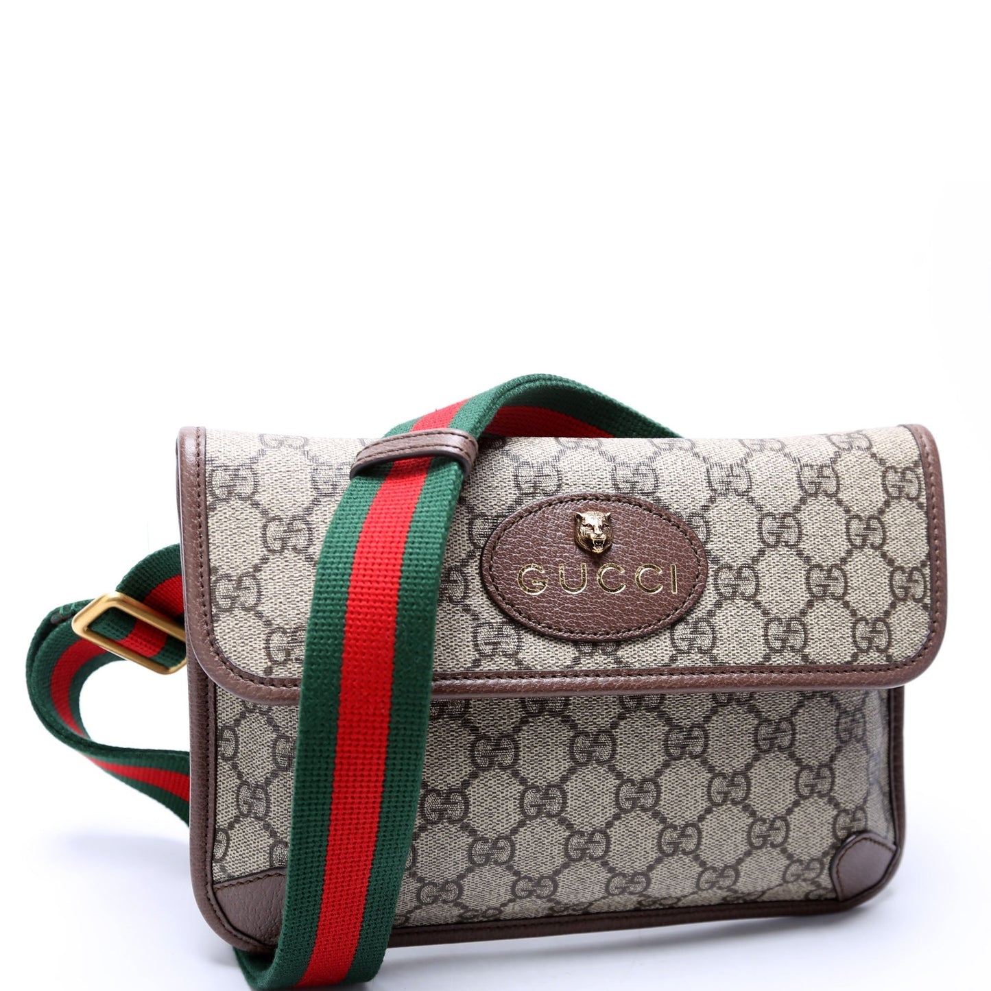 Gucci 493930 GG Supreme Neo Web Belt Brown Bag