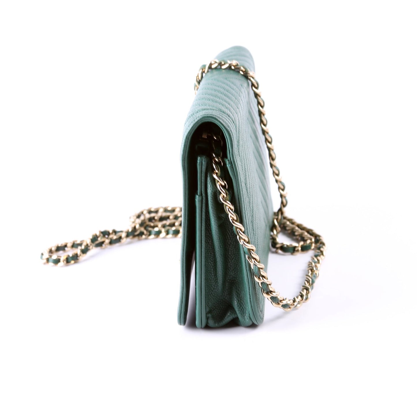 Chanel Wallet On Chain Boy Chevron Caviar Leather Green Bag