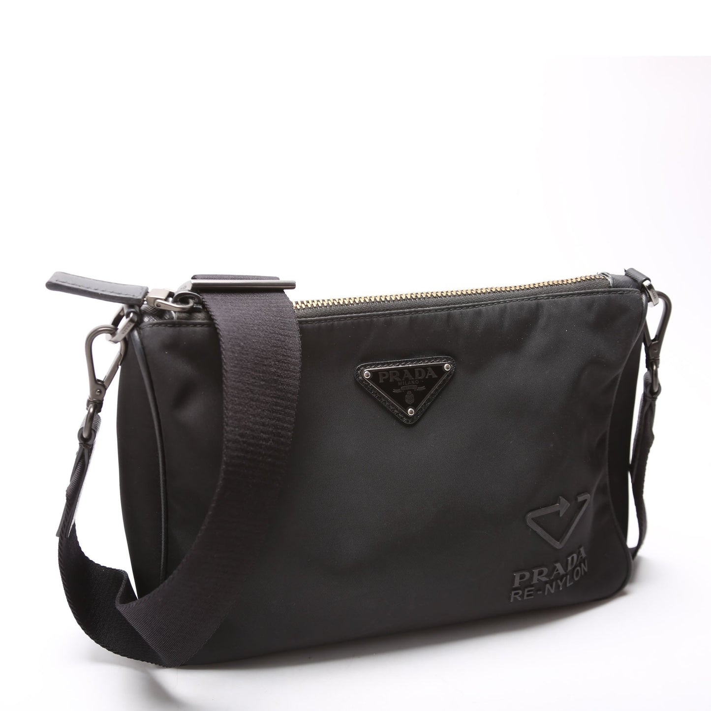 Prada 2VH113 Re-Nylon Small Zip Messenger Black Bag