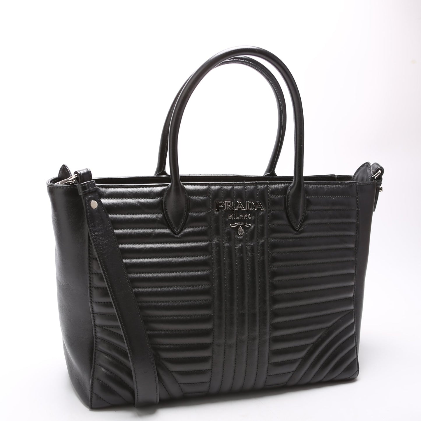 Prada Quilted Calfskin Diagramme Tote 1BA195 Black Bag