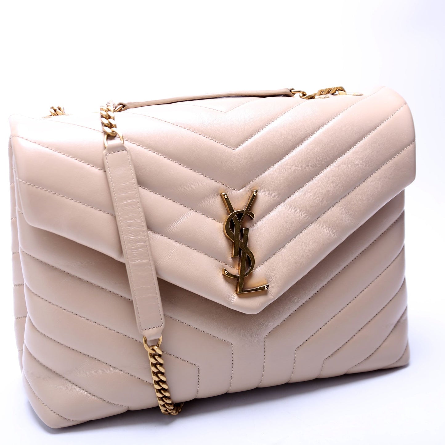 Saint Laurent Loulou Medium Quilted 574946 Tan Bag
