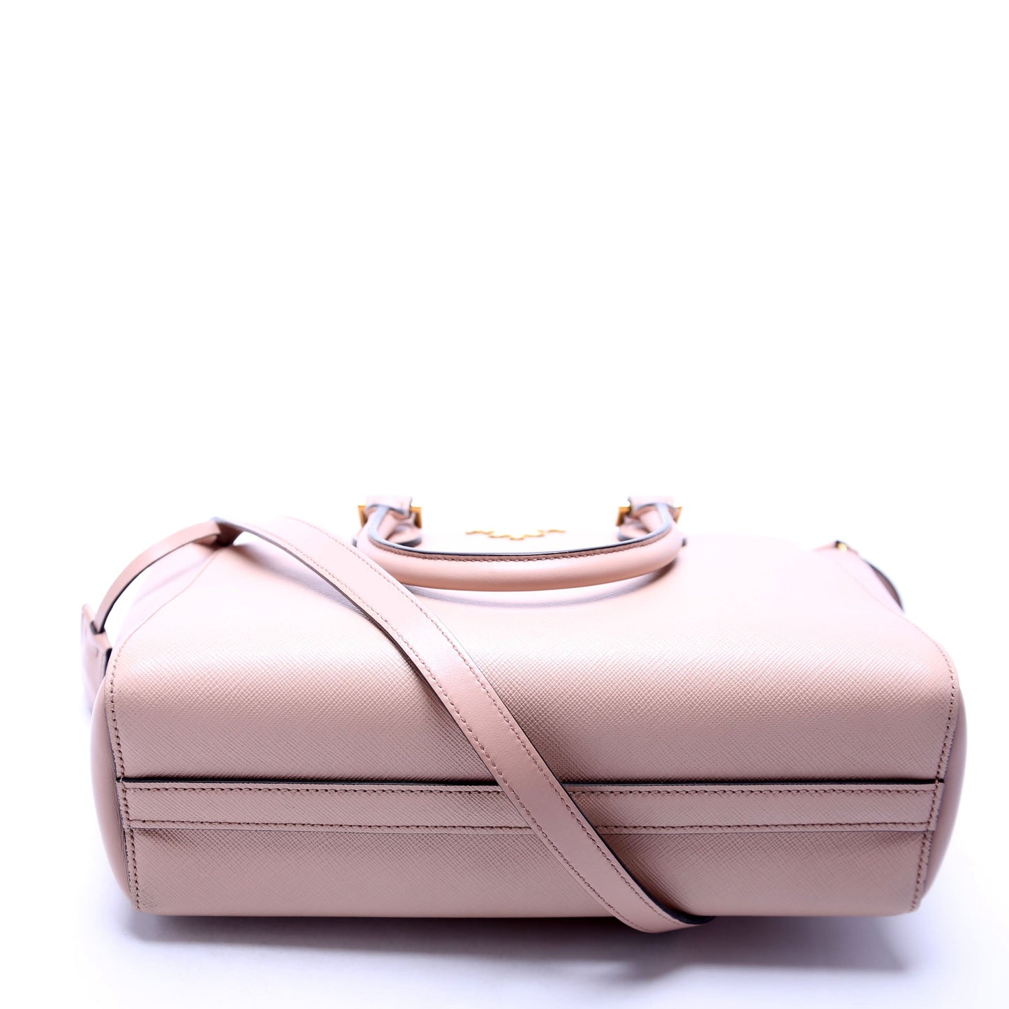 Prada 1BA113 Saffiano/Calfskin Top Handle Tan Bag