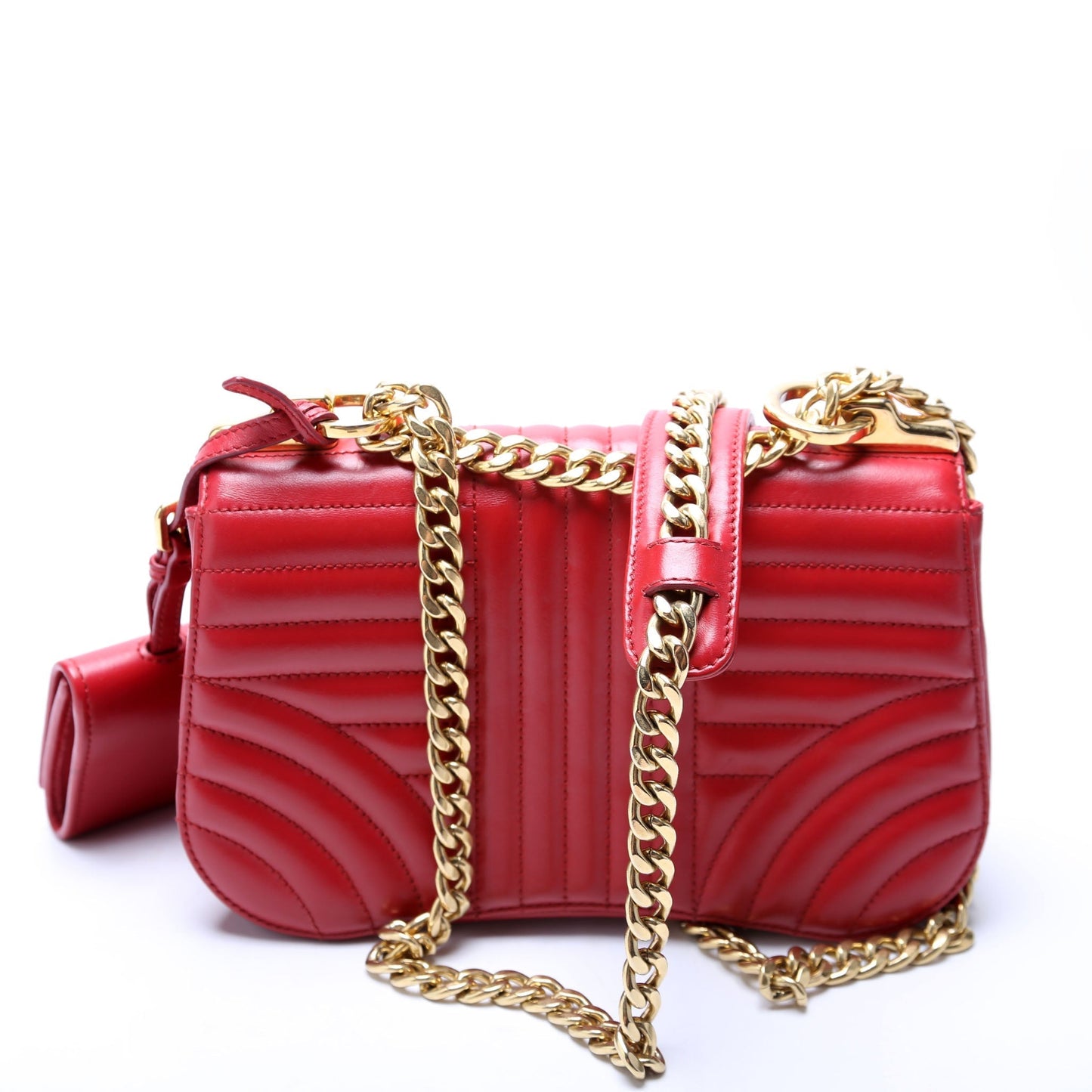 Prada Diagramme Curved Flap Calfskin Red Bag