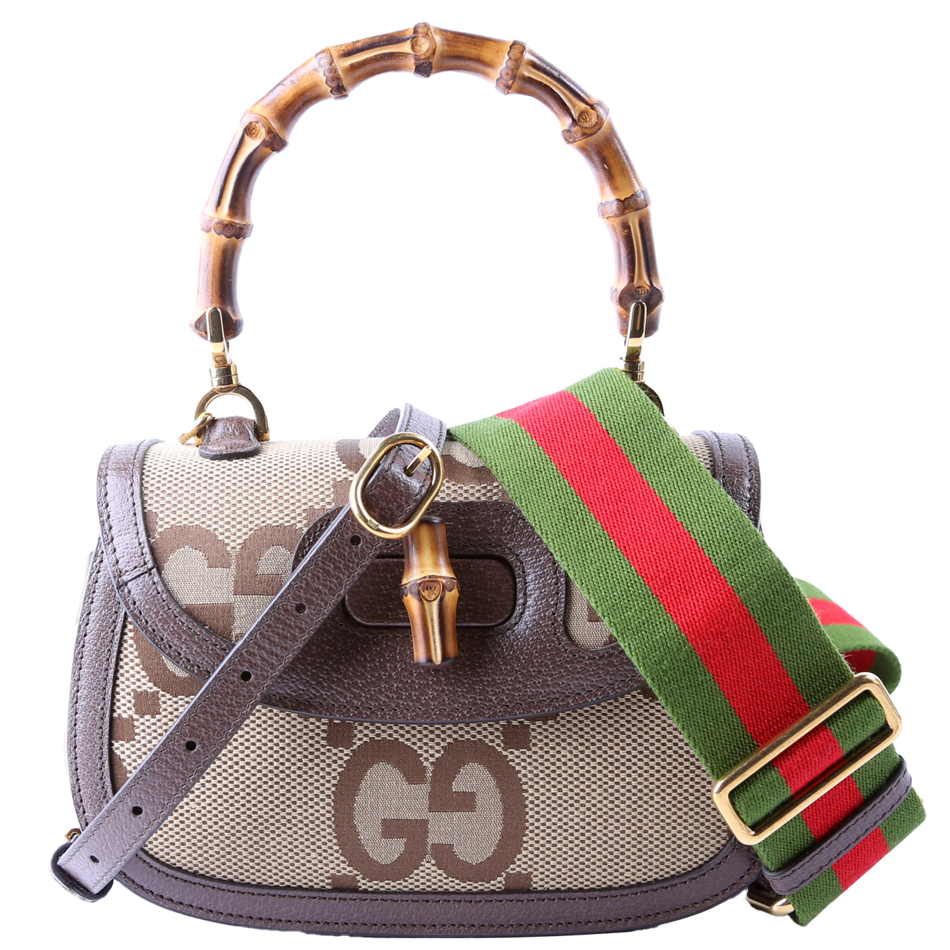Gucci 675797 Bamboo 1947 TH Jumbo GG Canvas Brown Bag