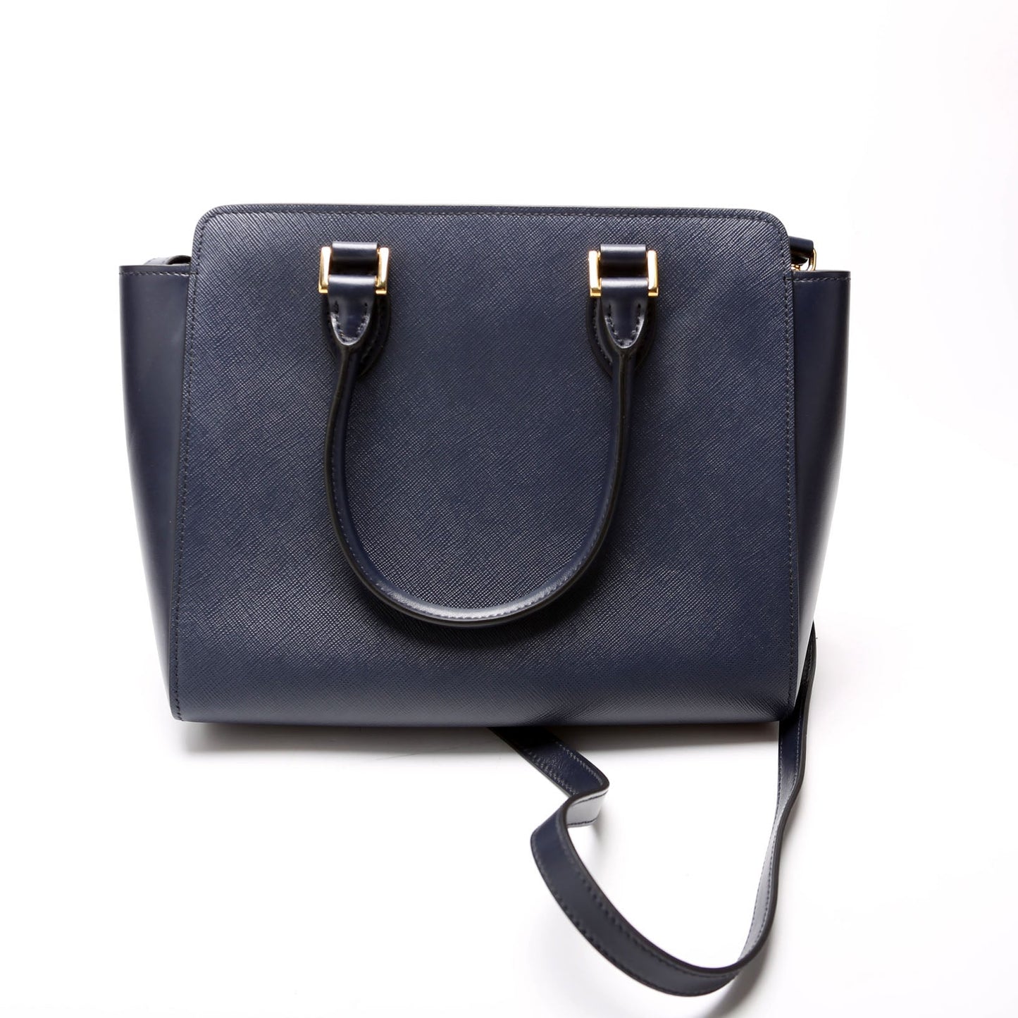 Prada 1BA113 Saffiano/Calfskin Top Handle Navy Bag