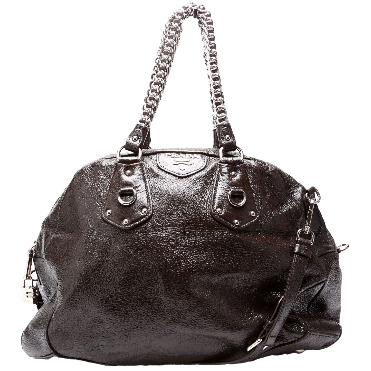 Prada Cervo Lux Chain Shoulder Brown Bag