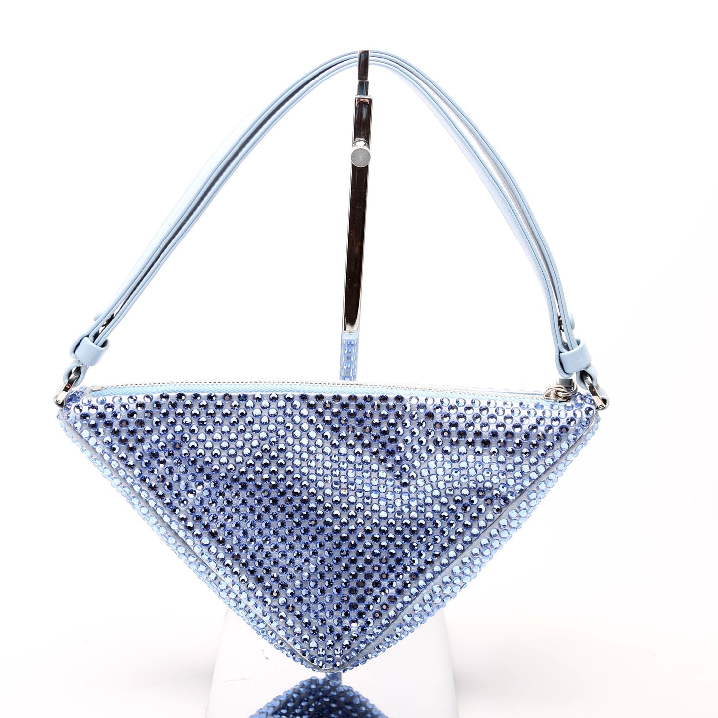 Prada 1BC190 Crystal Satin Triangle Pouch Blue Bag