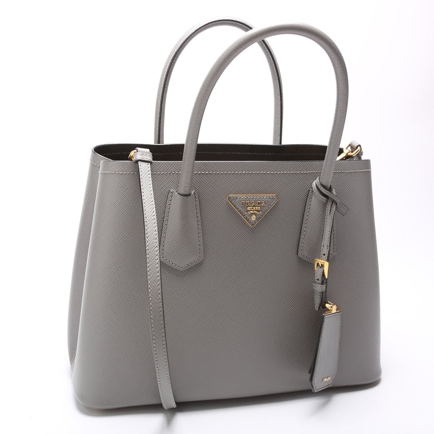 Prada Saffiano Cuir Double Medium Grey Bag