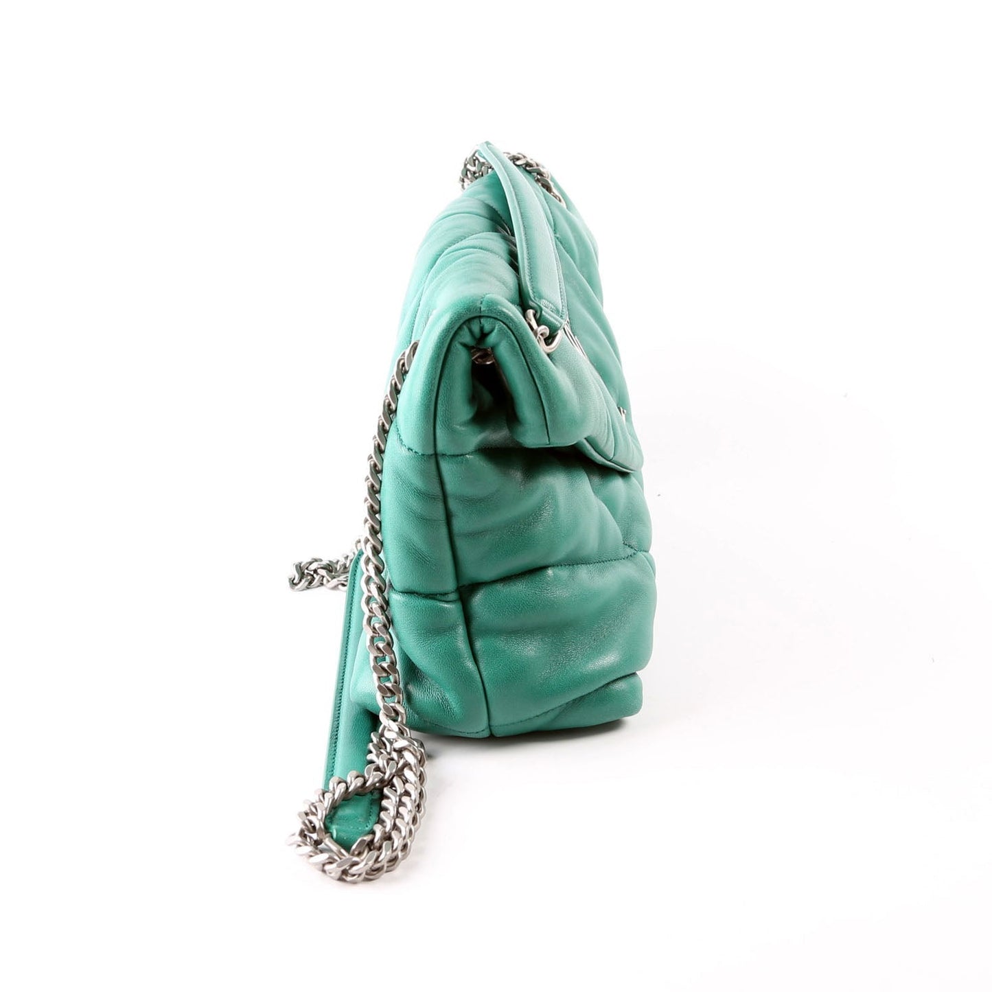 Saint Laurent Puffer Quilted Small Lambskin 577476 Green Bag