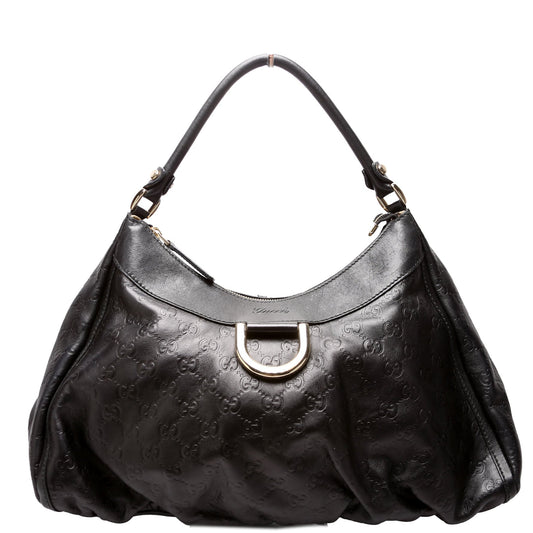 Gucci 189833 Leather D Ring Hobo Black Bag