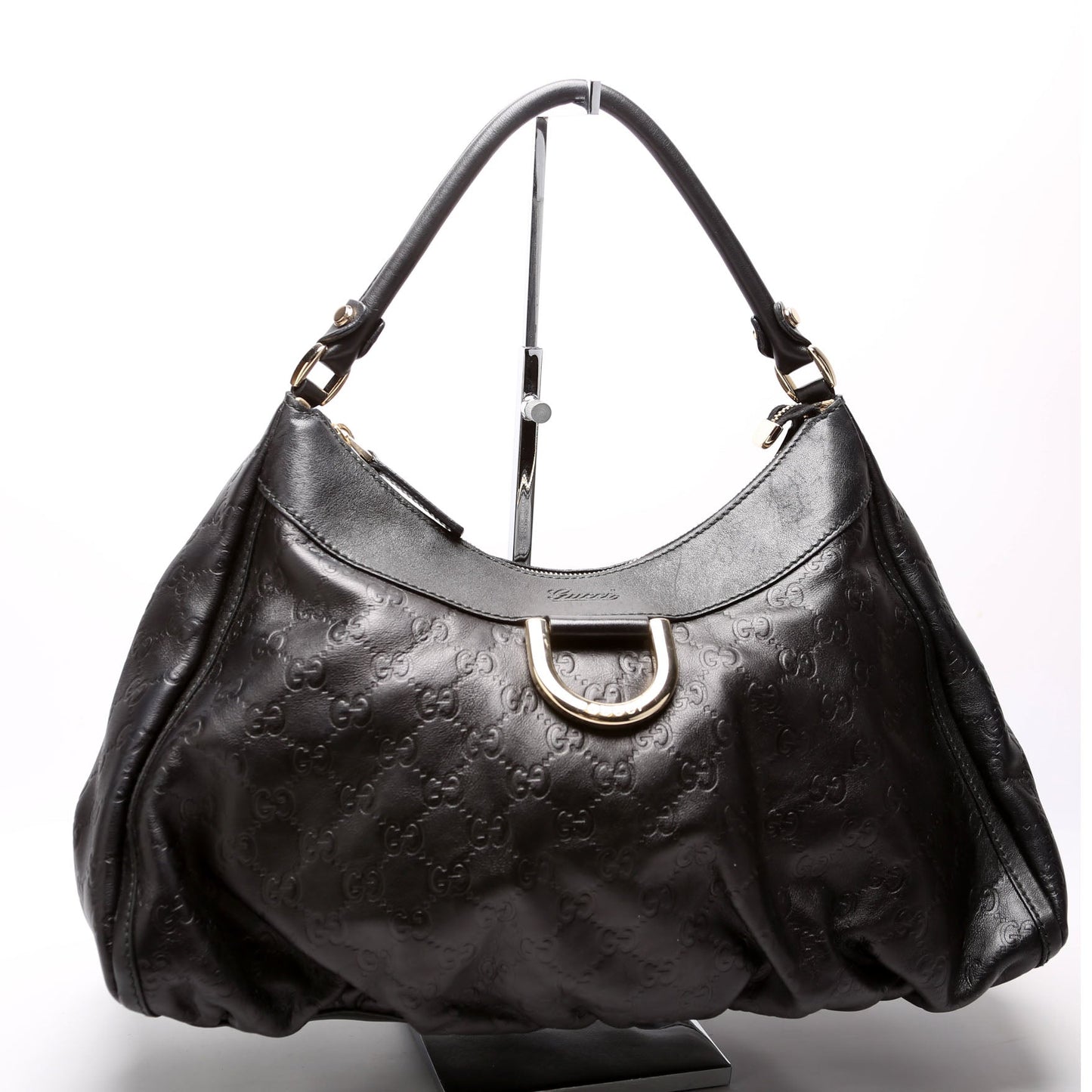 Gucci 189833 Leather D Ring Hobo Black Bag