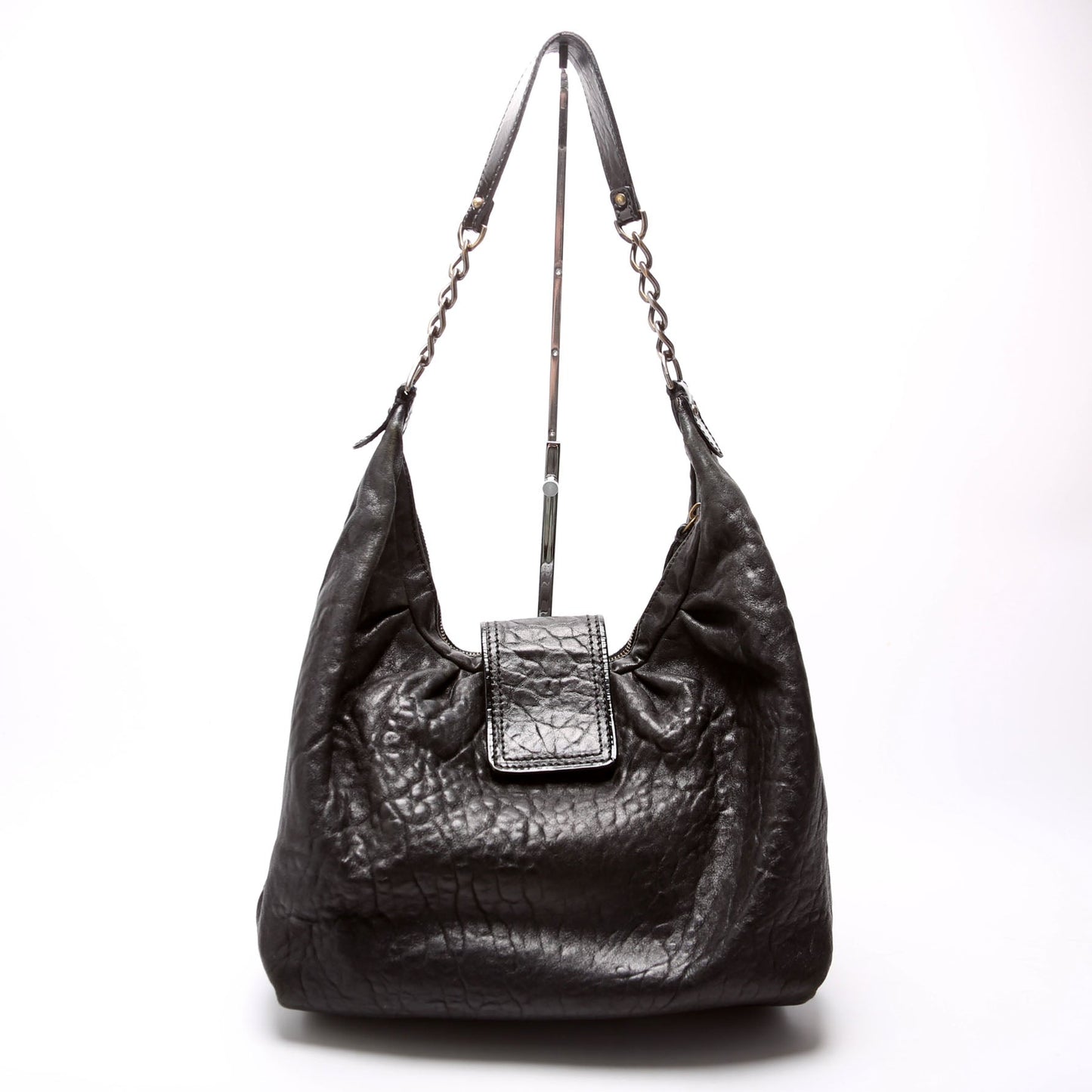 Fendi Nappa Leather B Buckle Hobo Black Bag