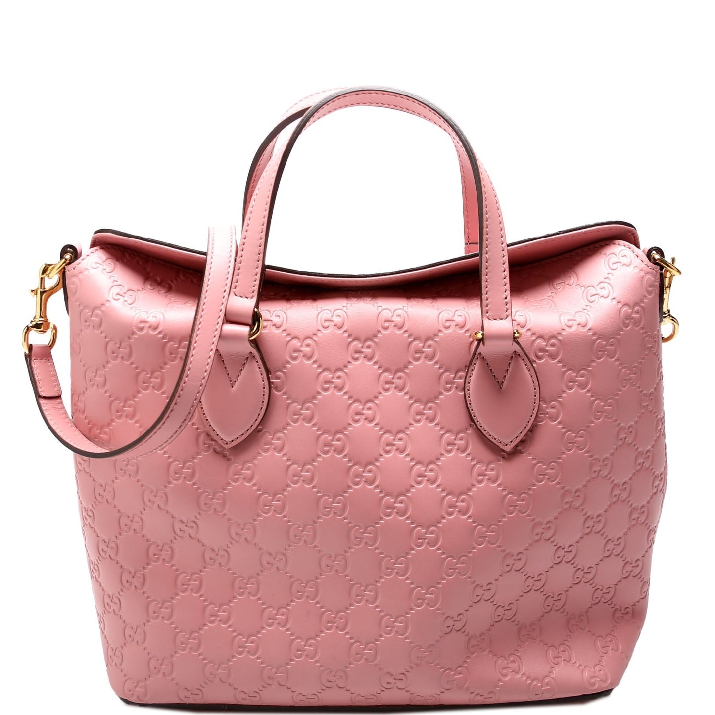 Gucci 428226 Signature Leather Fold Over Tote Pink Bag