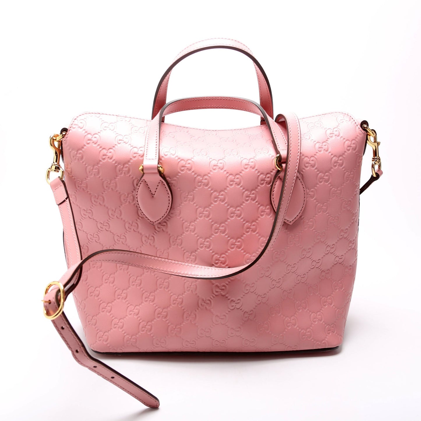 Gucci 428226 Signature Leather Fold Over Tote Pink Bag