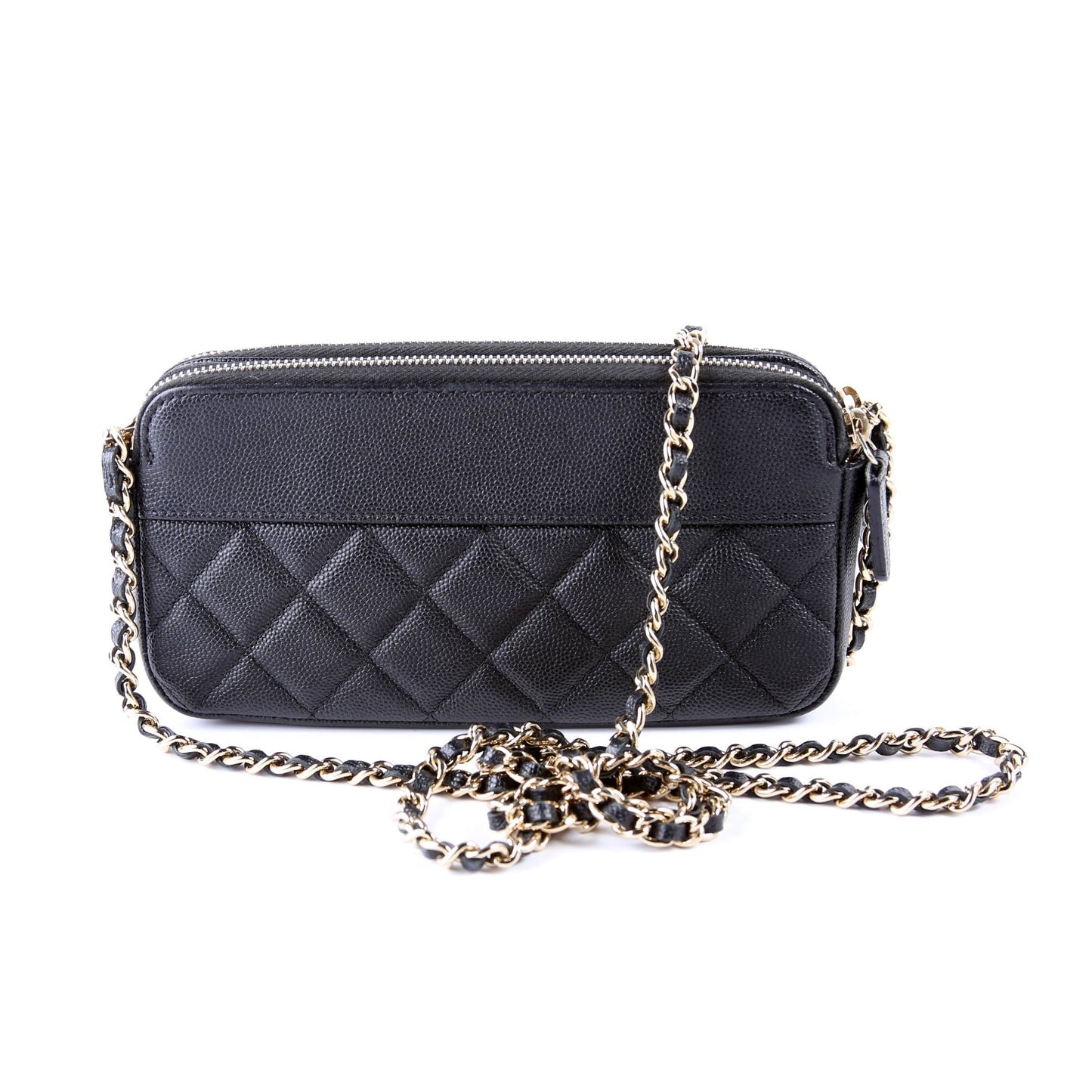 Chanel CC Double Zip Clutch With Chain Caviar Black Bag