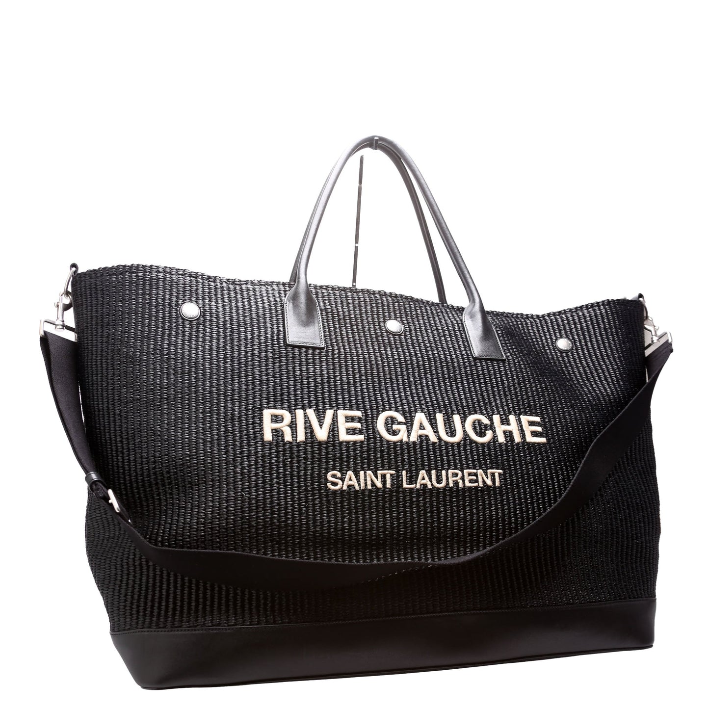 Saint Laurent Rive Gauche Raffia Calfskin Maxi Tote 718554 Black Bag