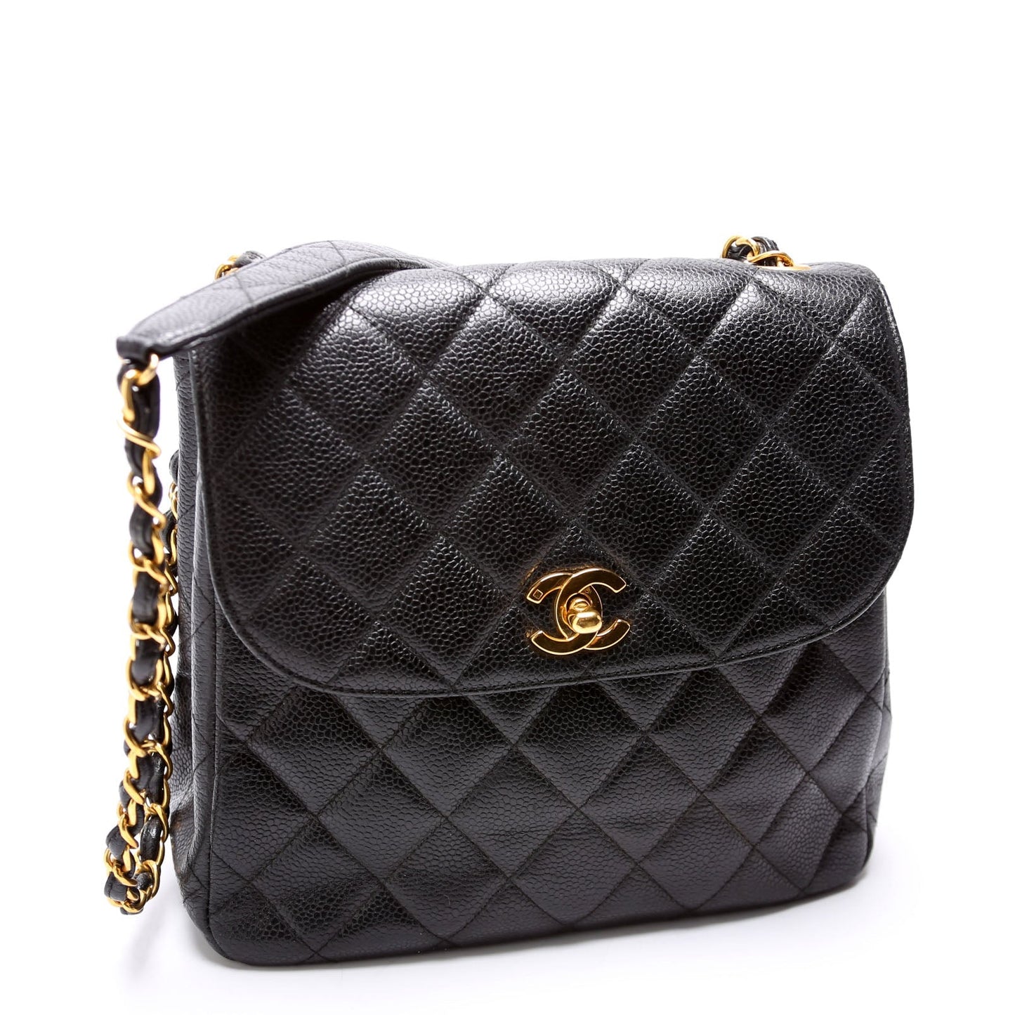 Chanel CC Square Flap Shoulder Quilted Caviar Vintage 4M Black Bag