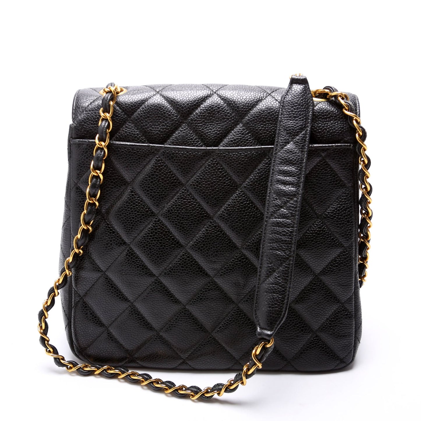 Chanel CC Square Flap Shoulder Quilted Caviar Vintage 4M Black Bag