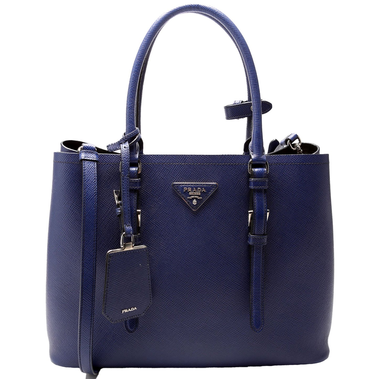 Prada Saffiano Cuir Double Medium Blue Bag