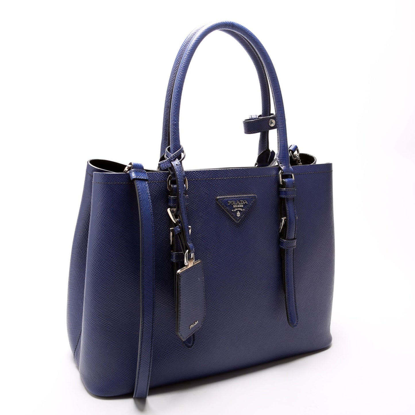 Prada Saffiano Cuir Double Medium Blue Bag