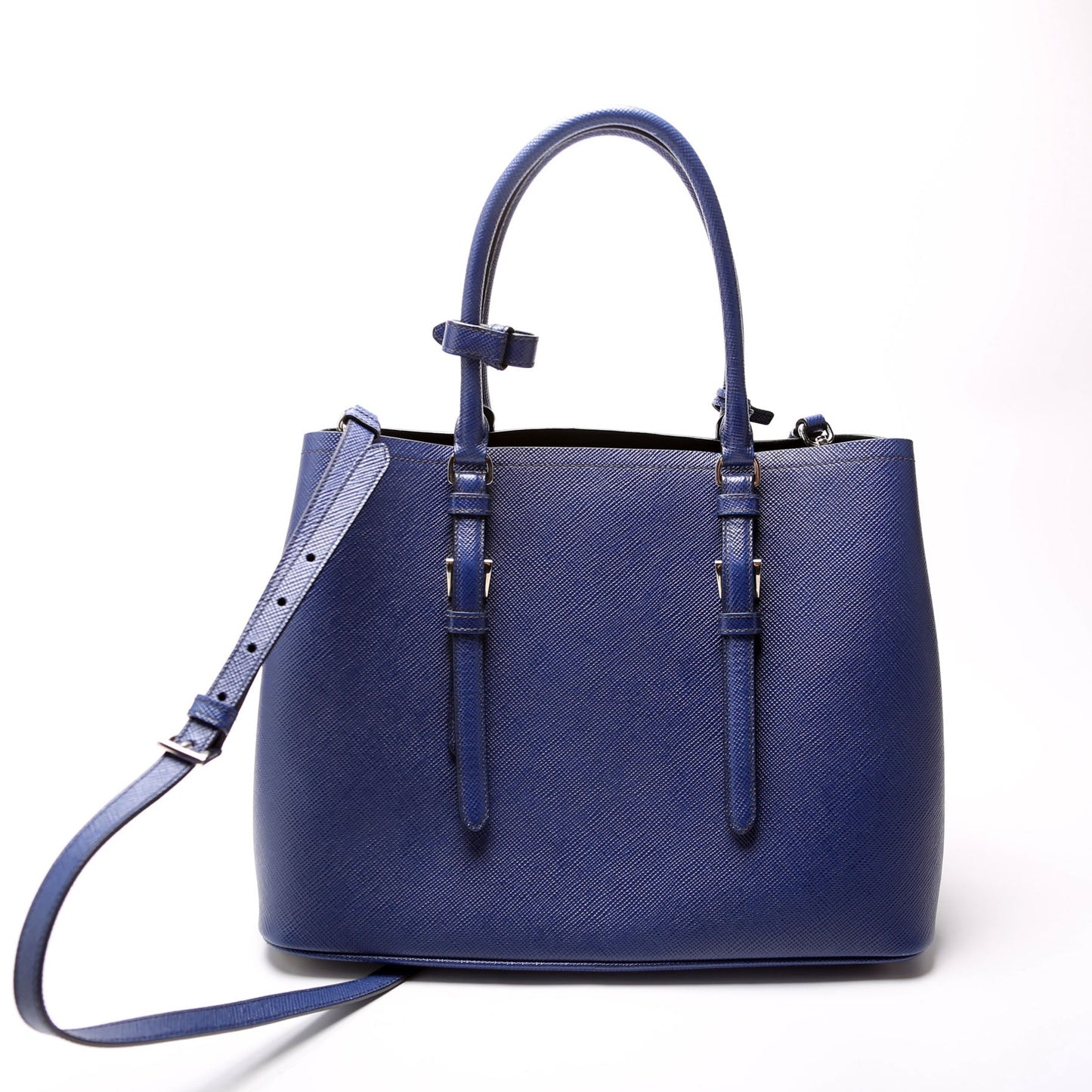 Prada Saffiano Cuir Double Medium Blue Bag