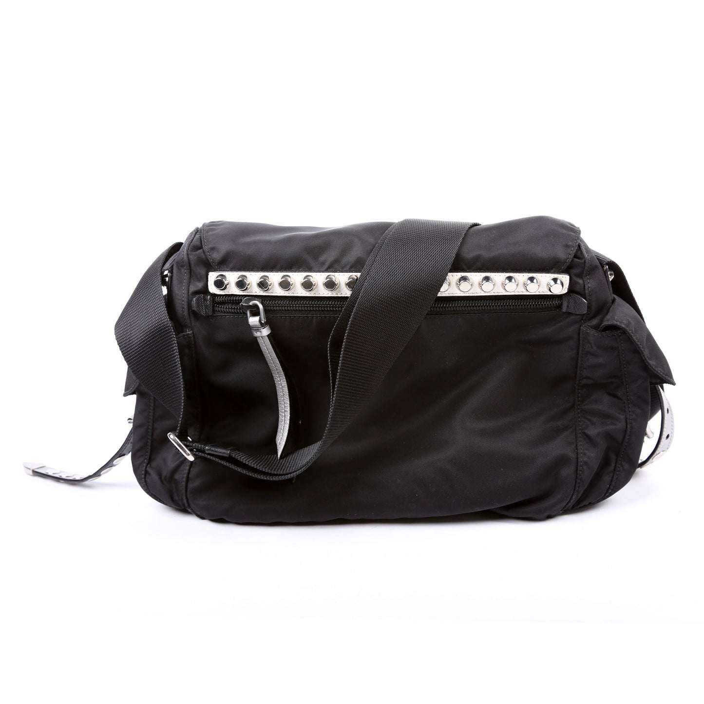 Prada New Velanylon Studded Messenger Black Bag